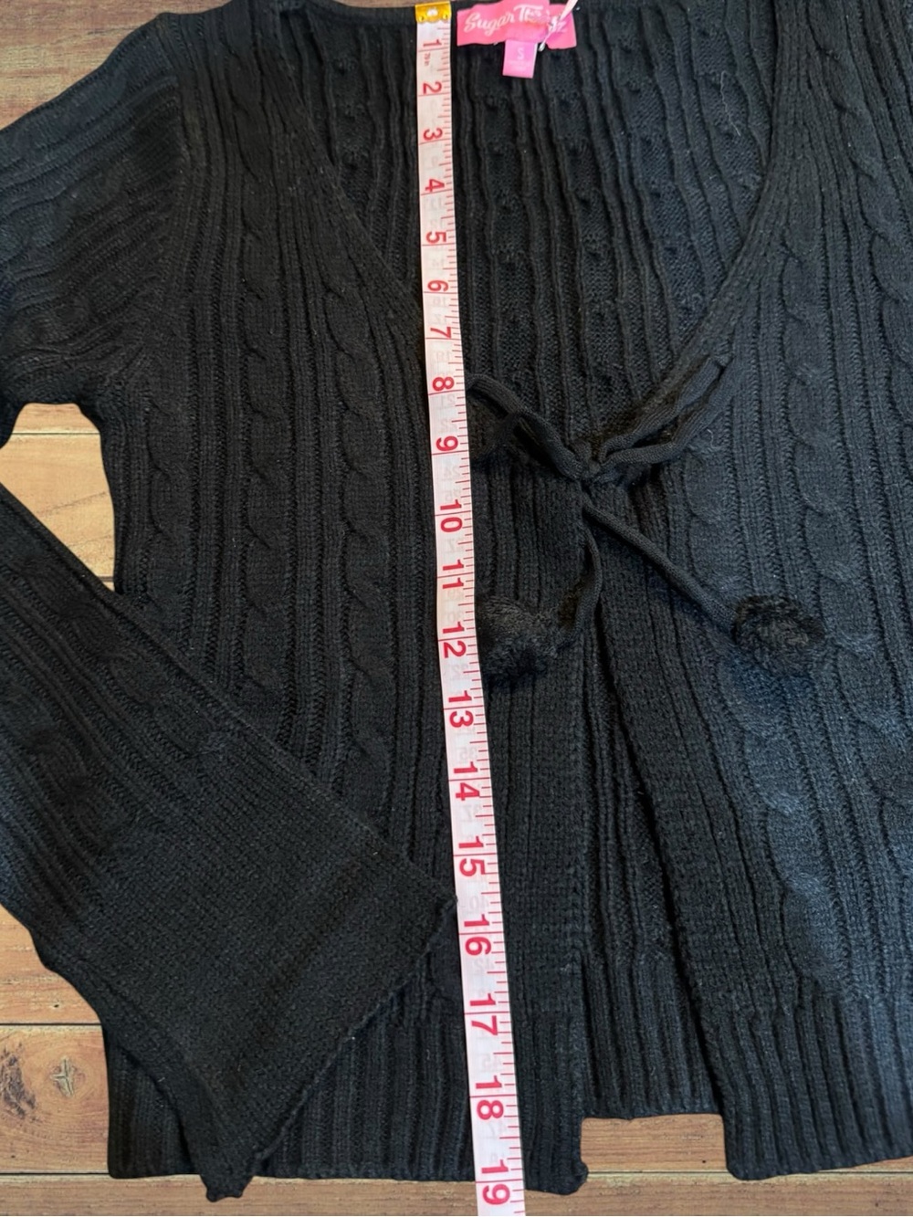 Sugar Thrillz Black Knit Open Front Adjustable Tie Lightweight Cardigan NWT S - Picture 4 of 12